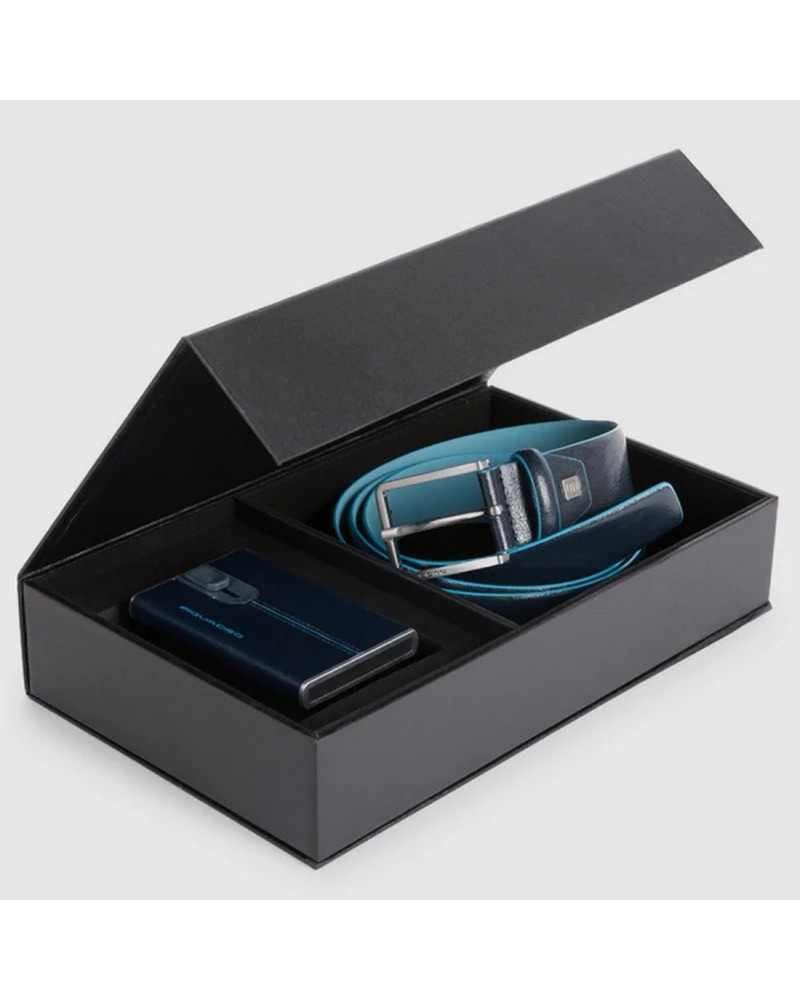 Cofanetto Regalo Coordinato Uomo Cintura e Portacarte Piquadro