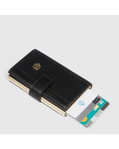 Portacarte in pelle e metallo Piquadro