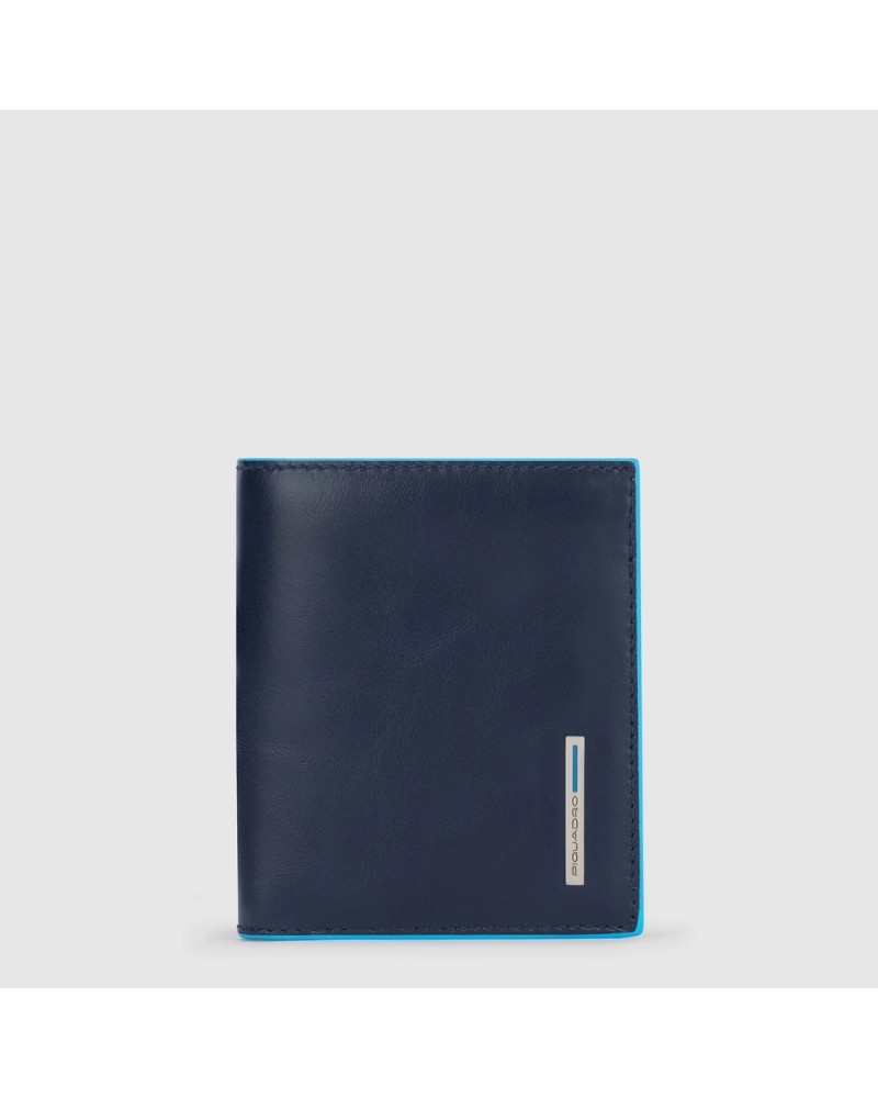 Portafogli Uomo Blu Square Verticale in Pelle con Porta Monete, Portacarte di Credito e Protezione RFID Piquadro