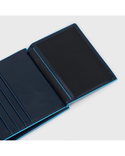 Portafogli Uomo Blu Square Verticale in Pelle con Porta Monete, Portacarte di Credito e Protezione RFID Piquadro