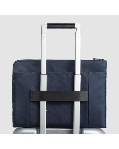 Custodia in pelle e tessuto porta pc con manici a scomparsa e tasca Piquadro