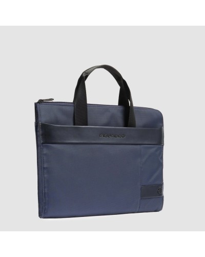 Custodia in pelle e tessuto porta pc con manici a scomparsa e tasca Piquadro