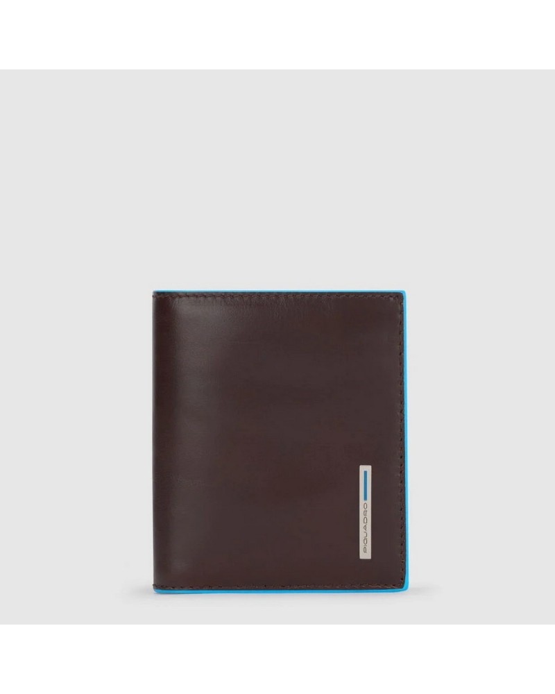 Portafogli Uomo Blu Square Verticale in Pelle con Porta Monete, Portacarte di Credito e Protezione RFID Piquadro