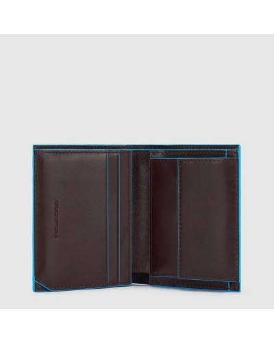 Portafogli Uomo Blu Square Verticale in Pelle con Porta Monete, Portacarte di Credito e Protezione RFID Piquadro