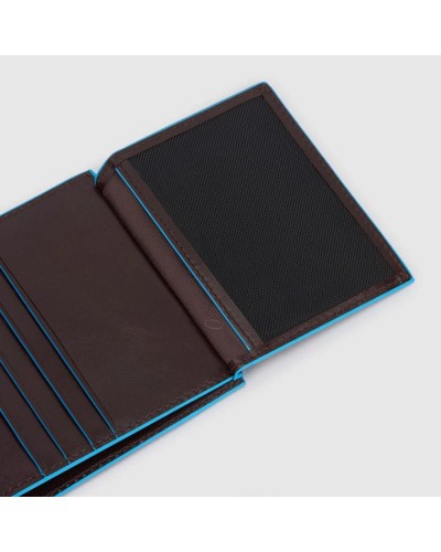 Portafogli Uomo Blu Square Verticale in Pelle con Porta Monete, Portacarte di Credito e Protezione RFID Piquadro