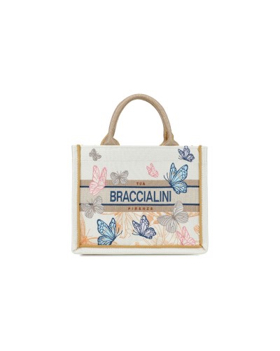 Borsa a Mano con Tracolla Donna Queen Braccialini - 3293 Beige Butterfly