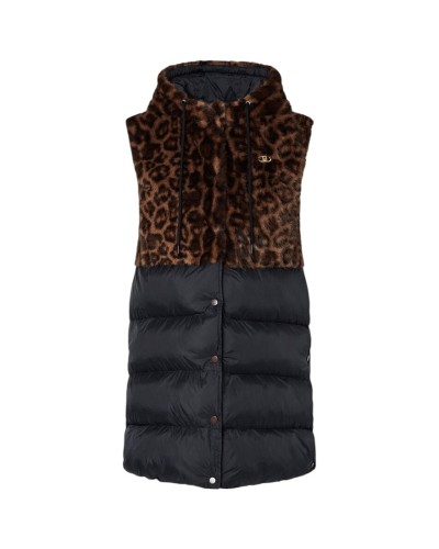 Gilet Nylon Fake Montone Donna Liu Jo - D5266 Animalier-Black