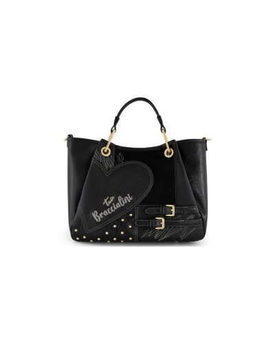 Borsa a Mano con Tracolla Donna Amy Patchwork Braccialini - Nero 100