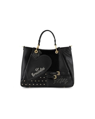 Borsa a Mano con Tracolla Donna Amy Patchwork Braccialini - Nero 100
