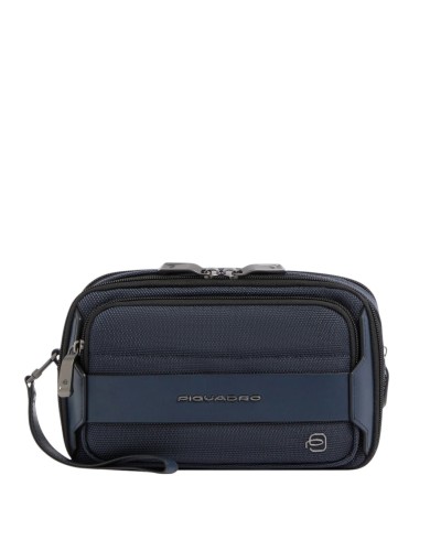 Pochette con Manico Removibile Uomo in Pelle e Tessuto Piquadro - Blu