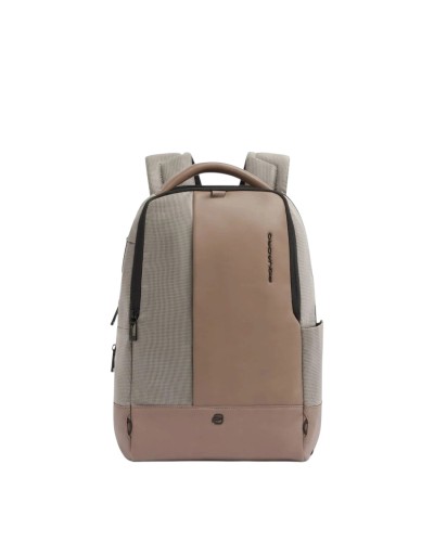 Zaino Uomo Porta PC 14" in Pelle e Tessuto Piquadro - Sabbia